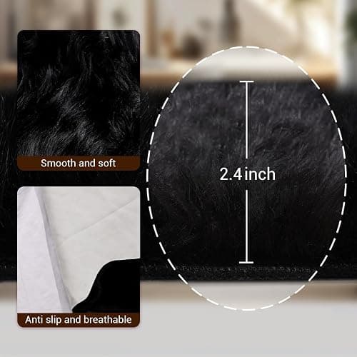 TUOTPE Ultra Soft Faux Fur Rug, Fluffy Shaggy 2 x 3 Ft Sheepskin Fur, Black Plush Faux Area for Bedroom Nursery Living Room thumbnail 2