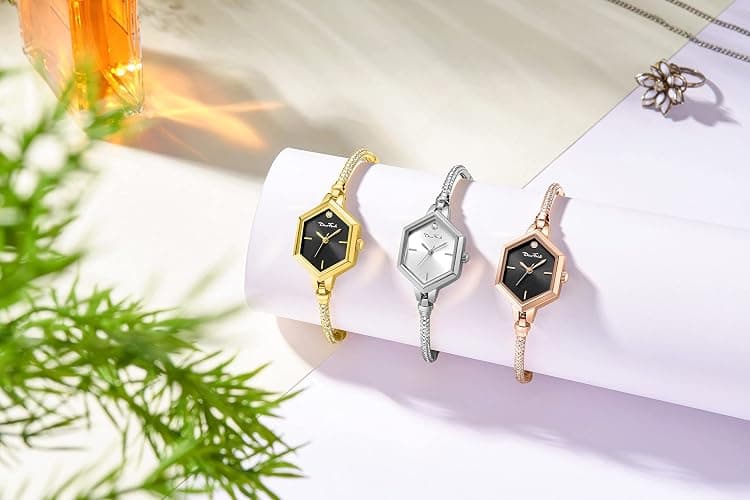 Rose Gold Petite Bracelet Watch for Women, Diamond Dress Analog Hexagonal Mini Women Watch Waterproof thumbnail 7