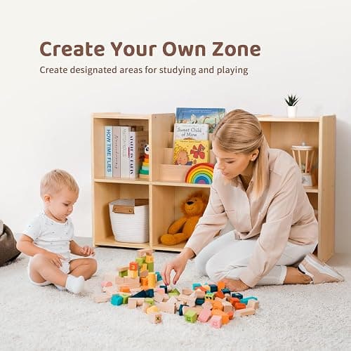 OOOK Montessori Bookshelf and Toy Storage Organizer, 2-Tier Horizontal Bookshelf, 5-Compartment Toy Storage Cabinet with Book Rack, Ideal Choice for Kids Classroom Organizer, Playroom and Daycare thumbnail 4