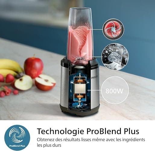 Philips Blender 5000 Series - Puissance 800W, Technologie ProBlend Plus, Lames détachables, Nettoyage facile, Design compact et élégant, Grand récipient, Noir (HR2764/00) thumbnail 4