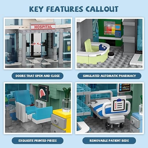 NEWABWN City Hospital Toy Building Set with LED Lighting, Compatible with Lego, Modular Three-Story Architecture Set for Adults, Gift Idea for Kids Ages 10 and Up (1350 Pieces) thumbnail 5