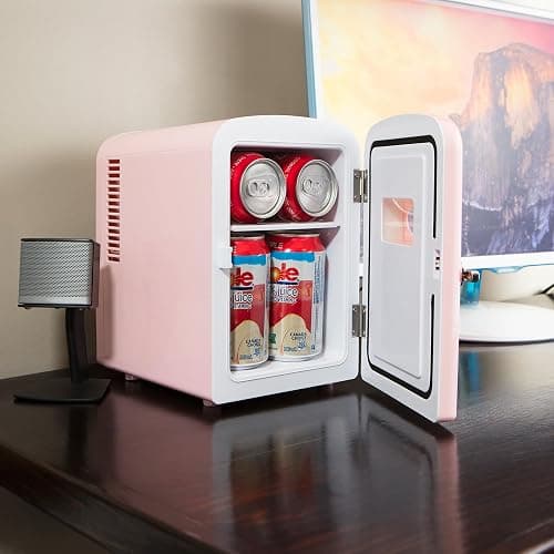 Koolatron Retro Mini Portable Fridge 4L Compact Refrigerator for Skincare Beauty Makeup Serum Face Mask Personal Cooler with 12V and AC Cords Desktop Accessory for Home Office Dorm Travel Pink thumbnail 2
