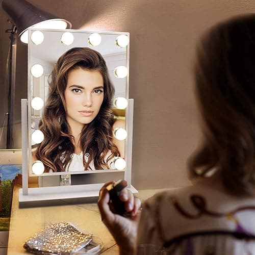 TUREWELL Hollywood Makeup Mirror with Lights,Large Lighted Vanity Mirror with 3 Color Light & 12 Dimmable Led Bulbs,Smart Lighted Touch Control Screen & 360 Degree Rotation(White) thumbnail 7