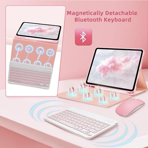 Bxomteng Keyboard Case for Samsung Galaxy Tab A8 10.5 inch - 7 Colors Backlit Keyboard Cover and Mouse (Pink) thumbnail 7