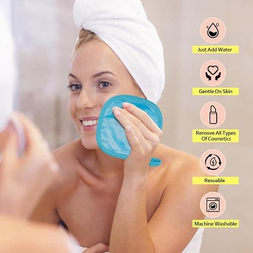 HOMEXCEL Makeup Remover Cloth 12 Count (Pack of 1), Reusable Makeup Remover Pads, Washable Ultra Soft Facial Cleansing Cloths For All Skin Types, 5 X 5 In, Blue thumbnail 4