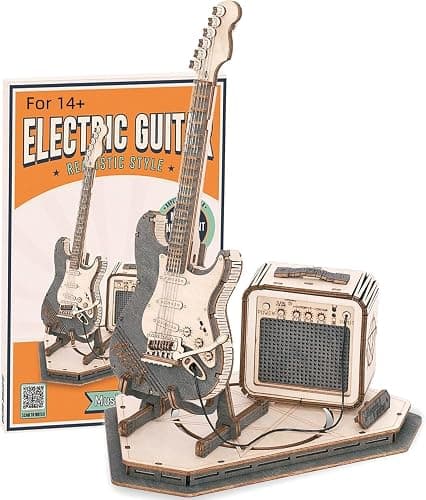 RoWood 3D Wooden Puzzle Electric Guitar Wooden Model Kits for Adults to Build, Musical Instruments Model Building Kit, DIY Crafts Kit, Birthday Gift - Image 1