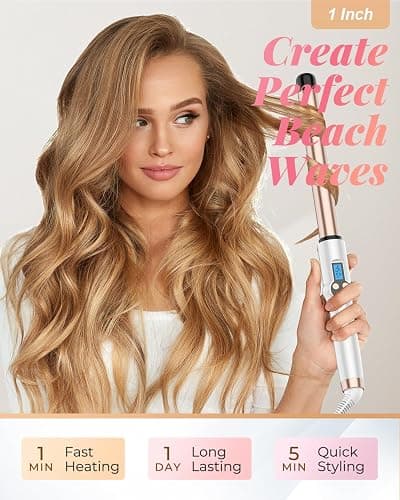 1 Inch Extra Long Barrel Curling Wand, Ceramic Tourmaline Curling Wand Professional Dual Voltage with Adjustable Temperature thumbnail 2
