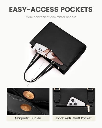 LOVEVOOK Laptop Handbags for Women 15.6 inch, Large Work Bags Women's Tote with Compartments, PU Leather Ladies Shoulder Hand Bag for School Office Business, Black thumbnail 6