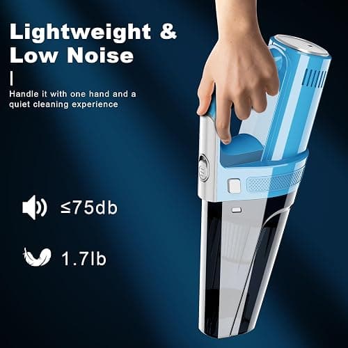 DRECELL Car Vacuum, Portable Car Vacuum Cleaner with 7000PA Suction, DC 12V High Power 16.4Ft Cord Wired Vacuum Cleaner for Car, LED Light, Lightweight, 0.33L Capacity, Storage Bag - Blue thumbnail 6