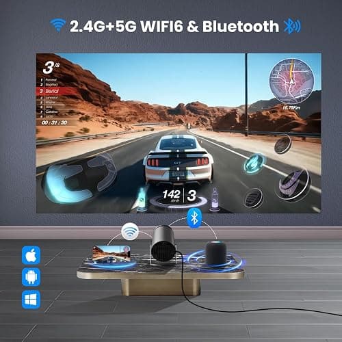 HIPPUS Mini Projector Built-in Apps,Portable Projector with WIFI6 Bluetooth, Smart Projector 4k 1080P Support,Auto Keystone, Movie Projector Compatible with Smartphone/HDMI/USB thumbnail 4