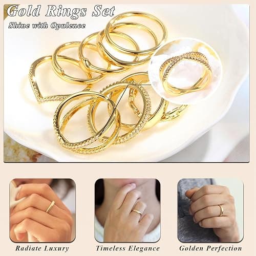 Pls Back 10 PCS Dainty 14K Gold Rings for Women, Open Twist Simulated Diamond Criss Cross Designs, Perfect for Stacking Layering on Thumb and Knuckle Engagement Rings in Sizes 5-11 thumbnail 7