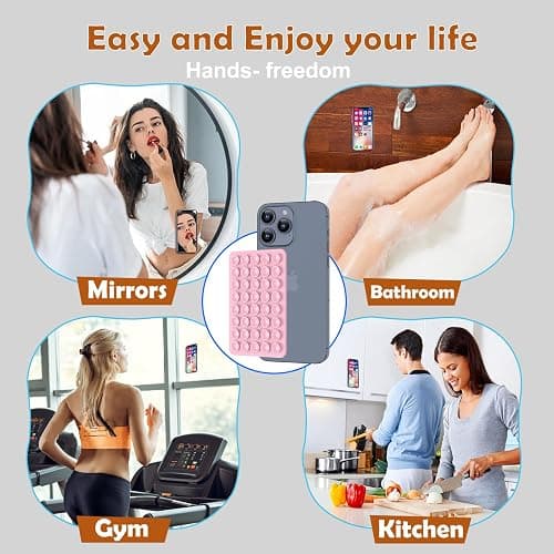 CMZZ Double Sided Silicone Suction Phone Holder Mount, Silicon Accessory for iPhone and Android, Hands-Free Mirror Shower Phone Holder, TikTok Videos and Selfies (Light Pink+Transparent) thumbnail 8