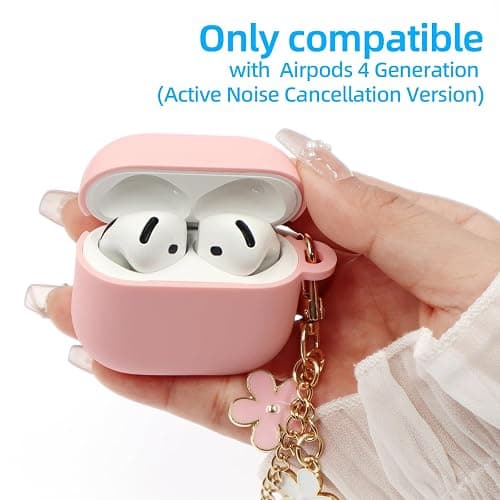 Compatible with AirPods 4 Case, Premium Soft Silicone Protective Case Cover for Apple AirPods 4th Generation with Cleaner Kit Keychain Accessories for Women Girls thumbnail 2