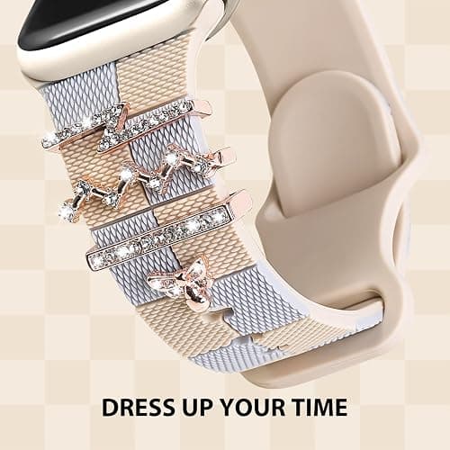 Silicone Strap for Apple watch band 38mm 40mm 41mm 42mm 44mm 45mm 46mm 49mm with Bling Bee Charms, Soft Sport Bracelet for iWatch Bands Series 11 10 9 8 7 6 5 4 3 SE SE2 SE3 Ultra for Women thumbnail 2