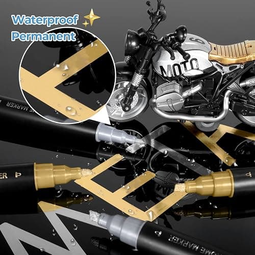 Liquid Gold Metallic Paint Pen - 2 Pack Reflective Mirror Markers for Art, Dual Tips Mirror Chrome Marker, Permanent Chrome Paint for Metal, Plastic, Ceramic, Glass thumbnail 5