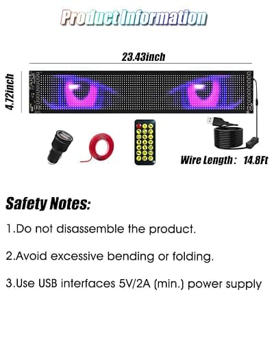 Devil Eyes Light for Windshield: 23.4"x4.7" Programmable LED Signs with APP & Remote Control - 5V USB Digital Lighting Display, LED Eyes for Cars, SUVs & Trucks (1 Pcs) thumbnail 9