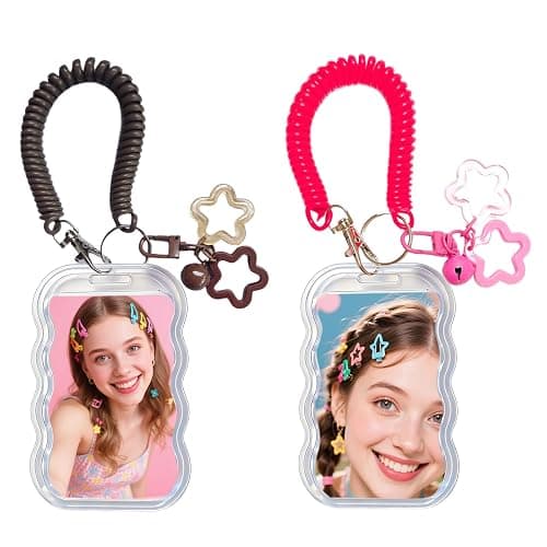 Qoncosy 2 Pack Cute Photocard Holder Keychain Kpop Photo Card Holder | Transparent PC Holder with Star Wave Design for Bus Student Card, Creative Photo Protector Keychain thumbnail 6