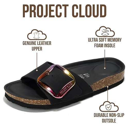 Project Cloud 100% Genuine Leather Sandals Women Dressy Beach Essentials Slides for Women Footwear - Lightweight with Memory Foam Insole Sandals for Women 2026 - Womens Slides thumbnail 3