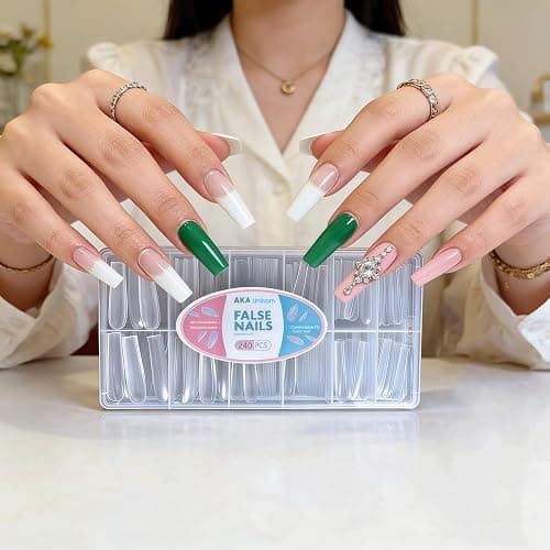 AKA Unicorn Square Gel Nail Tips, 240Pcs Pre-Shaped Full Cover Clear False Nail Tips for Nail Extensions, Long Square Nails Clear Press On Nails for Salon & Home DIY 12 Sizes thumbnail 8