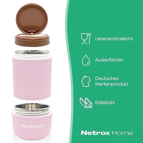 Netrox Müslibecher To Go mit Löffel, Joghurtbecher aus Edelstahl | Auslaufsicherer Lunchbox-Becher, To Go Becher für Müsli, Joghurt, Porridge, Suppen, Müsli To Go Becher für Kinder thumbnail 2