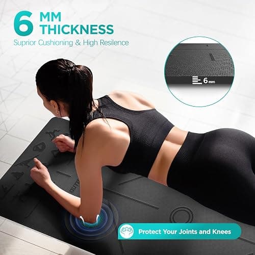 OUTDOUSE Yoga Mat with Alignment Lines,TPE 6mm Sports Exercise Mat,Non-Slip,for Gymnastics,Pilates,Home, Travel,Gymnastics Mat with Storage Straps,Yoga Mats for Women and Men,183x61x0.6cm thumbnail 6
