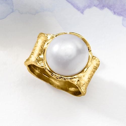 Ross-Simons 12mm Cultured Button Pearl Ring in 18kt Gold Over Sterling thumbnail 5