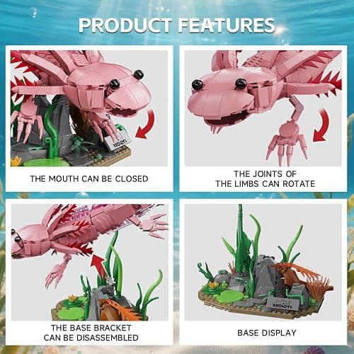 Axolotl Building Set, Compatible with LEGO Animals, 998 PCS Marine Animal Building Kit with Movable Joints & Display Base, STEM Building Toy Gift for Adults & Teens 14+, Creative Gift Desk Decor thumbnail 4