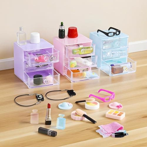 76pcs Miniature Dollhouse Accessories,Dollhouse Bathroom Set with Makeup Set Towel Toothbrush Shampoo Toiletries Set,Miniature Stuff Jewelry Storage Case Perfume Shoes Backpack for Girl Micro Scene thumbnail 2