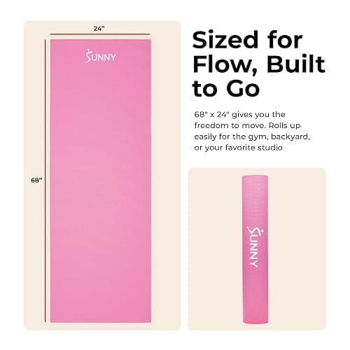 Sunny Health & Fitness Non-Slip Yoga Mat – Durable, Anti-Tear, Lightweight, Cushioned Support for Yoga, Pilates, Stretching Exercises, Meditation and Floor Workouts | Multiple Sizes & Colors thumbnail 4