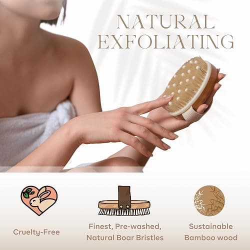 Dry Brushing Body Brush - Best for Exfoliating Dry Skin, Lymphatic Drainage and Cellulite Treatment - Organic Spa Exfoliation and Massage Scrub Brush with Natural Boar Bristles thumbnail 3
