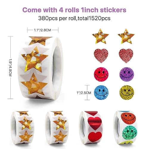 Teacher Appreciation Gifts,Manual Sticker Dispenser with 1520Pcs 1Inch Gold Star,Red Heart,Smiley Face Stickers for Kids Reward,Behavior Chart,School Classroom Student Teacher Supplies Gifts(Purple) thumbnail 2