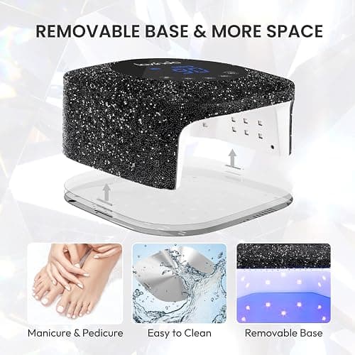 Lavinda 54W UV Nail Lamp Cordless, UV Light for Gel Nails Black Rhinestone | Professional Fast Curing Lamp Nail Dryer, Rechargeable UV LED Nail Lamp Nail Light with 4 Timers and LCD Display thumbnail 6