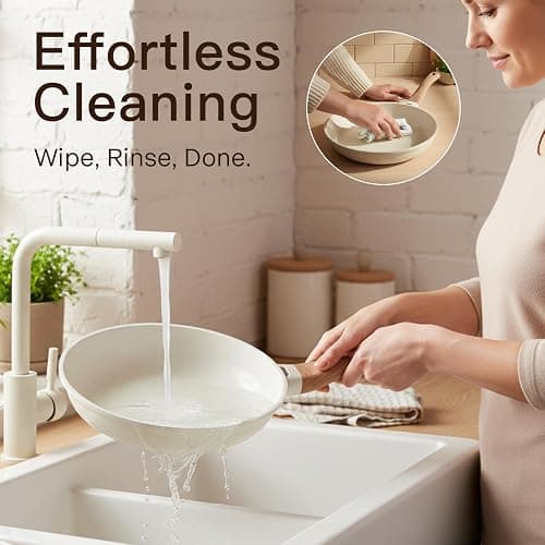 Pots and Pans Set Non Stick Non-Toxic 22 Pcs Ceramic Cookware Sets Nonstick Kitchen Pot&Pan With Lid Cream White Granite Induction Compatible with Glass Lids Crepe Frying Pan PFOA/PFOS-Free thumbnail 6