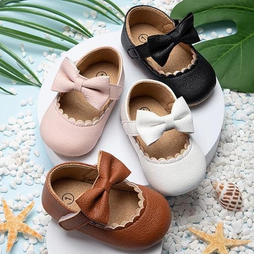 CENCIRILY Infant Baby Girls Mary Jane Flats Non Slip Soft Sole Prewalker Princess Wedding Dress Shoes thumbnail 2