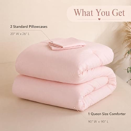 weigelia Pink Comforter Set Queen Size, All Season Lightweight Bedding Set | Soft Microfiber Queen Comforter Set, Machine Washable, Blush Pink Solid Color Bed Set (1 Comforter, 2 Pillowcase) thumbnail 5