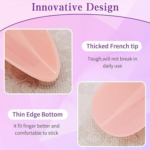 Lifextol 216PC White French Tip Press on Nails Medium Fake Nails Press ons with 10*Adhesive Tabs, Pink Almond Acrylic Nail Press on Nails French Tip Nails False Artificial Fingernails Stick on Nails thumbnail 5