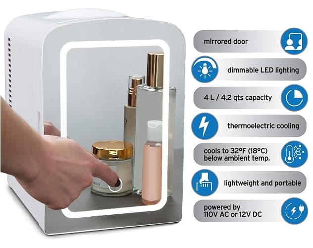 Koolatron Mirrored LED Mini Cooler/Mini Fridge for Cosmetics, Beverages, Food, or Medicines (4 Liters/4.2 Quarts) thumbnail 4