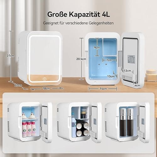 YU YUSING 4L Mini Kosmetik Kühlschrank mit LED Spiegel, Mini Kühlschrank mit LED Licht Kosmetikspiegel, 12V/220V Klein Skincare Fridge Kühl/Heizfunktion für Autos Büro Schlafzimmer Schlafsäle thumbnail 2