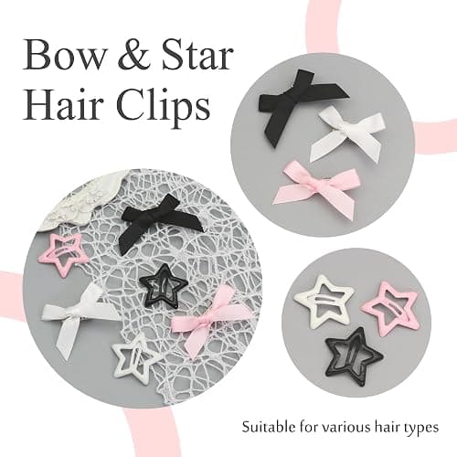 YAEISM 24PCS Bow Hair Clips - 3 Colors Satin Mini Hair Bow Clips Y2K Star Barrettes Bowknot Metal Snap Hair Accessories for Women Girls, Black thumbnail 5