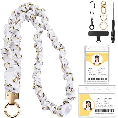 Prudiut Scrunchie Lanyard For Id Badges With Card Holder, Pencil | Stretchy Satin Lanyard, Includes Waterproof Id Holders, Keychain Hook And Phone Tether, Soft For All-Day Wear - Image 1