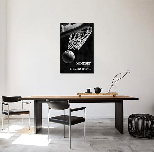 SKASNFAI Mindset is Everything Canvas Wall Art Basketball Poster Room Decor Inspirational Motivational Quotes Print Picture Framed for Boys Room Sports Themed Office Decor (12L x 16W) thumbnail 2