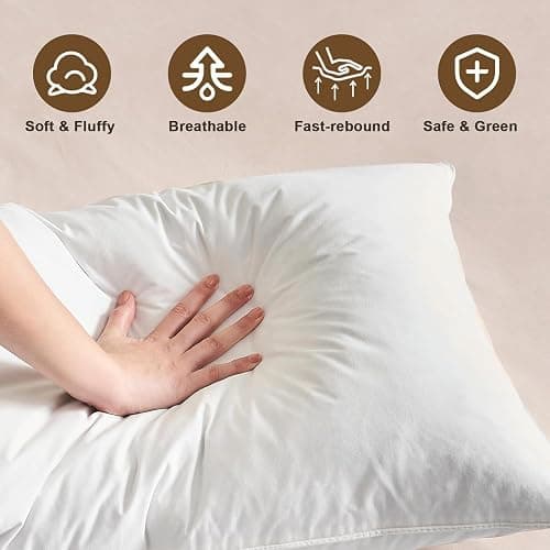 BHZ Down Feather Standard/Queen Pillows Set of 2 Pack, Luxury Hotel Collection Goose Bed Pillows for Sleeping Firm Soft Support for Side, Back, Stomach Sleepers for College Dorm Essentials, White thumbnail 2
