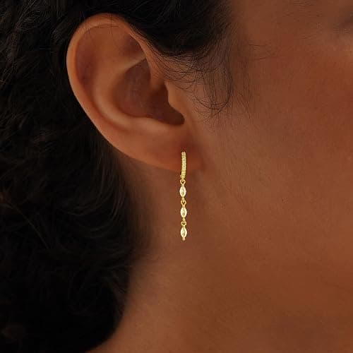 Tituthia Gold Earrings for Women Trendy, Simple Dainty 14K Gold Plated Paperclip Square Chain Link Dangle Hoops Earrings Pin Stud Huggie Earrings Lightweight Hypoallergenic Minimalist Aesthetic Gold Jewelry for Christmas Gifts thumbnail 2