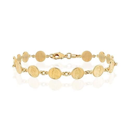 Barzel 18K Gold Plated Virgin Mary Coin Bracelet, 7.5 Inches, Waterproof, High Polish Finish, Tarnish Free - Image 1
