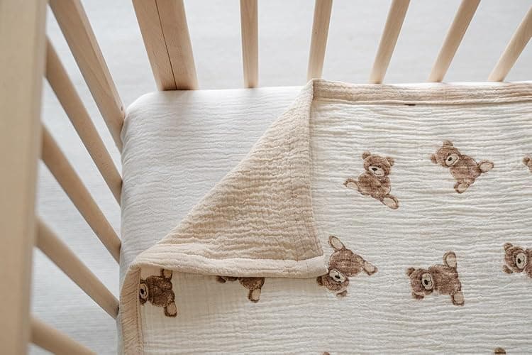 Little Jump 2 Layers Muslin Cotton Baby Blankets - Teddy Bear Toddler Quilt Crib Blanket - Gender Neutral Crib Blanket for Baby Boys and Girls 47"x 47" (Teddy Bears) thumbnail 5