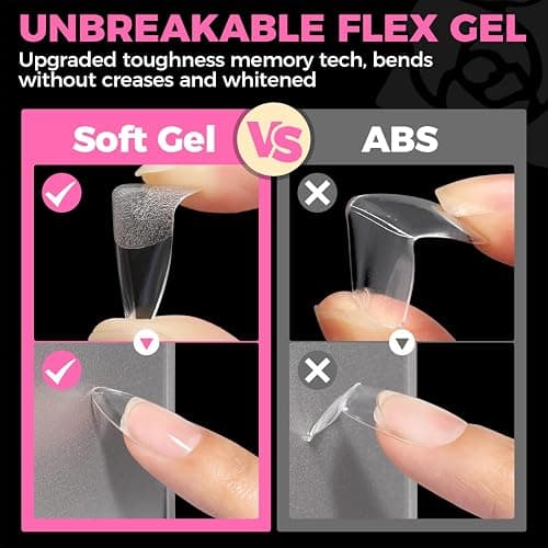 UNA GELLA Almond Gel Nail Tips, 504PCS Pre Etched Clear Fake Nails Tips Medium Almond Shape - 12 Sizes Full Cover Soft Acrylic Press On Nail Extensions No C Curve Gift for Diy at Home thumbnail 6