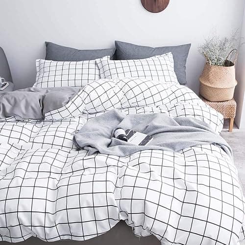 Michorinee Single Duvet Cover Set Black and White Grid Checked Pattern Gingham Bedding with Pillow Case Reversible Microfiber Quilt Cover Set Zipper Closure - Image 1