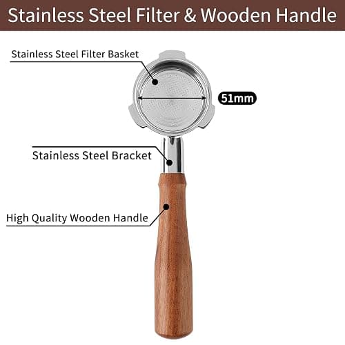 51mm Bottomless Portafilter for CM5418, 3 Ears Portafilter with 51mm Puck Screen Compatible for CASABREWS Espresso Machine CM5418, 3700Essential and 5418Pro, Stainless Steel Filter Holder and Filter thumbnail 7