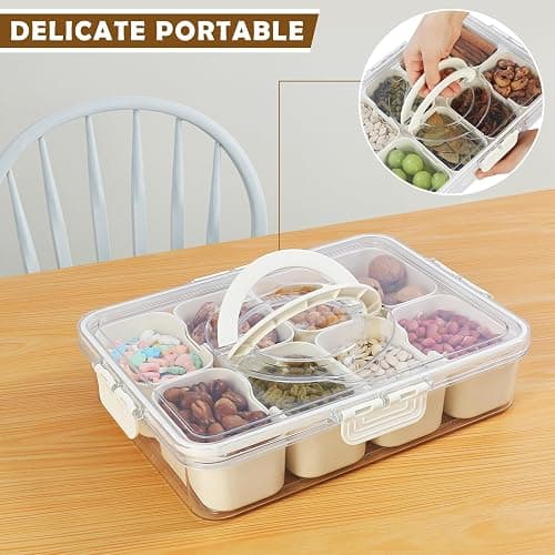 NOIRUC-CZ Divided Clear Snackle Box with Lid and Handle Food Serving Tray Fruit & Veggie Container with 8 Detachable Dividers Portable Snack Platters Charcuterie Board Container for Party, Travel thumbnail 6