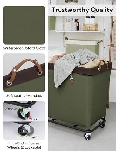 StorageWorks 320L Laundry Basket with Wheels, Extra Large Rolling Hampers for Clothing Organizer, Dirty Clothes Basket for Hote, Home, Closet, Dorm, Green thumbnail 5